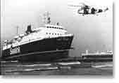 A Belgian Rescue helicopter hovers over the stranded Vortigern